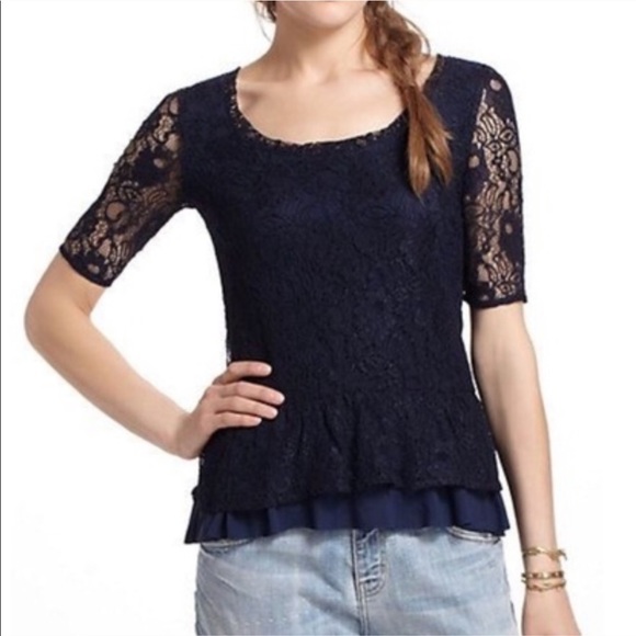 Anthropologie Tops - 5/$25 sale! Anthro deletta medium lace blue blouse